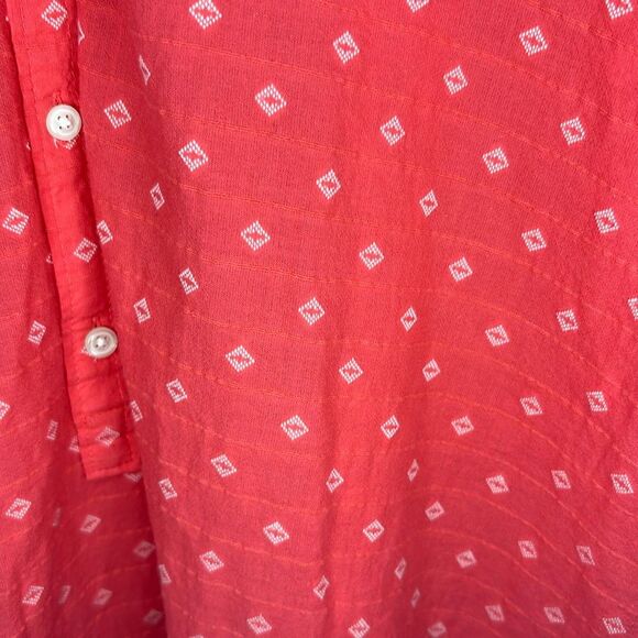 Loft Coral White Stitching Detail Full Button Up Collared Blouse Size Large - Picture 3 of 11